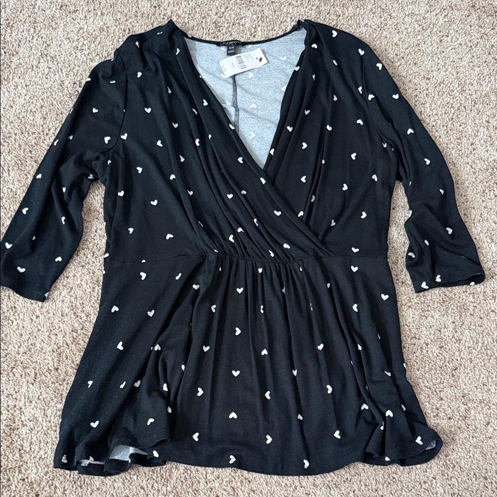 Lane Bryant Black Blouse with Heart Pattern